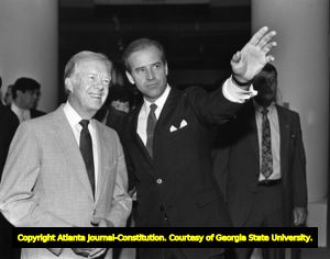 Presidential candidate Joe Biden meets with former President Jimmy Carter at the Carter Center, 1987
