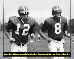 Falcons' kicker Nick Mike-Mayer with teammate Jon Antonisse, 1973