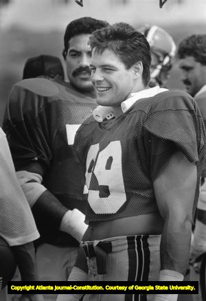 Atlanta Falcons' defensive end Tim Green during practice, 1987