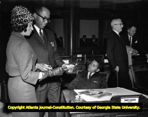 Senator Leroy Johnson with his family in the Georgia State Senate, 1963