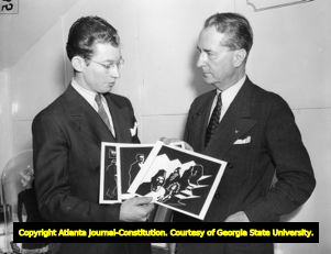 Artist Joffre Brock adds images to the Crypt of Civilization at Oglethorpe University, 1940