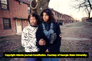 Young couple who fled from drug-infested apartment in Techwood Homes, Atlanta, Georgia, November 29, 1989.