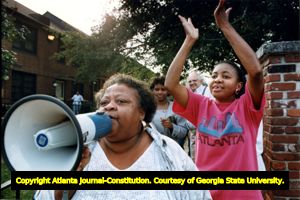 Tenants United for Fairness (TUFF) protest to defeat PATH (coalition of real estate developers) proposal to redevelop Techwood Homes, Atlanta, Georgia, September 30, 1991.