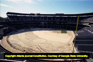 Turf being installed at Turner Field, 1997