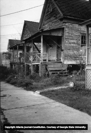 Substandard houses on Savannah Street slated for demolition, Atlanta, Georgia, December 1988.