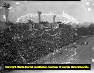 View of the crowd at Grant Field during a Yellow Jacket game, 1939