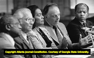Members of the Black/Jewish Coaltion of Atlanta including Coretta Scott King, John R. Lewis, and Cecil Alexander, 1984