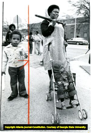 Techwood Homes residents, part of the "bat patrol" guarding the public housing project, Atlanta, Georgia, March 1981.