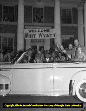 Professional baseball player Whit Wyatt in a parade with his family, 1941