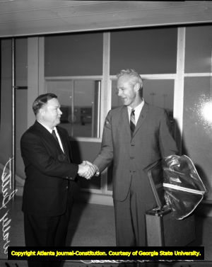 Georgia Bulldogs coach Wally Butts with coach Bud Wilkinson, 1961