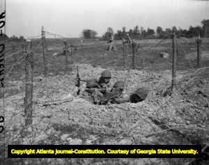 Soldiers training in an improved position at Fort Benning, 1942
