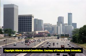 Atlanta skyline seen from the expressway near North Avenue, 1989