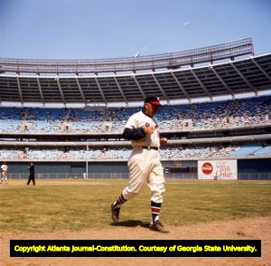 Braves manager Bobby Bragan at an exhibition game against the Tigers, 1965