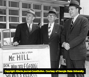 Georgia Senators Walter F. George and Richard B. Russell during a celebration in their honor, 1956