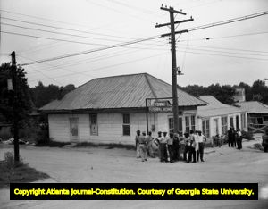 Moore's Ford Bridge mass lynching, July 25, 1946. Young Funeral Home, Monroe, Georgia, July 1946.