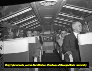 Passengers riding on the 'Train of Tomorrow' in the astra-dome, 1947