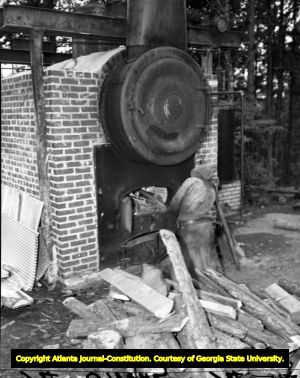 Large furnace being used by trappist monks to construct a monastery, 1944