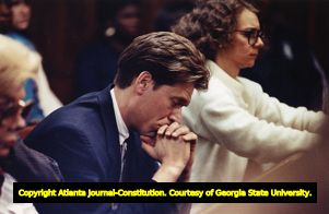 Julie Love's boyfriend Mark Kaplan in the courtroom during her killer's trial, 1990