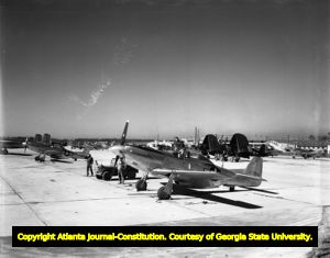 P-51 Mustangs lined up at the Atlanta Army Airfield, 1945