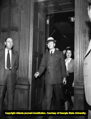 Herman Talmadge leaving the governor's office after the supreme court ruled against during the Three Governors Controversy, 1947