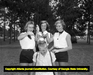 Supporters at a M. E. Thompson campaign stop, 1954