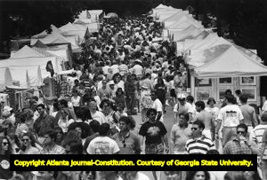 Festival go-ers at the Virginia-Highlands Summerfest art exhibit booths, 1992