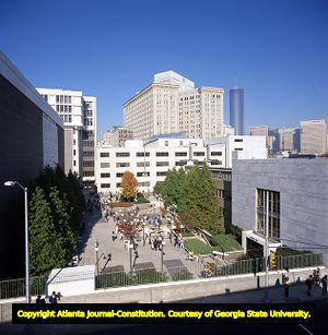 Students in the Library Plaza at Georgia State University, 1980