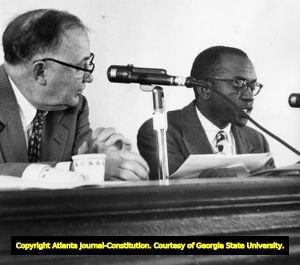 Sibley Commission witness Westley Law of the NAACP testifies during a public hearing on school integration, 1960
