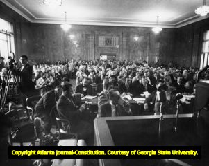 Crowds pack the Sibley Commission hearing on school segregation, 1960