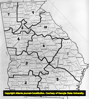 Map outlining school districts where the Sibley Commission will hold public hearings, 1960