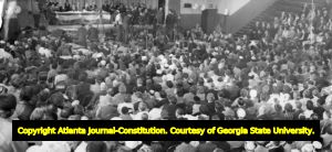 Crowds pack into Henry Grady High School for the Sibley Commission's hearing on school integration, 1960
