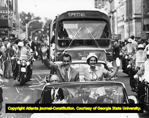 Presidential candidate Richard Nixon during a campaign parade through Atlanta, 1960