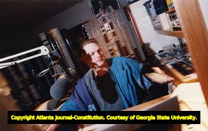 Radio DJ Will Pendarvis during his late night shift at 99X, 1994