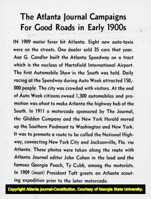 Atlanta Journal Good Roads Tour exhibit sign, 1910