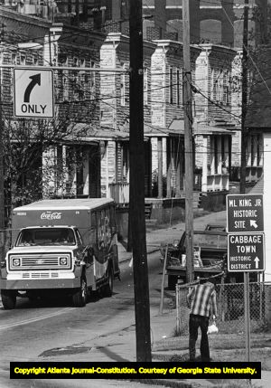Cabbagetown Historic District signs and street scene, 1984