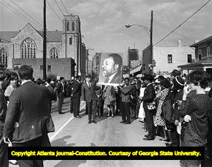 Mourners attending the funeral of Martin Luther King Jr., 1968