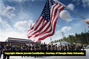 Ceremony honoring National Guard troops returning from the Persian Gulf War, 1991