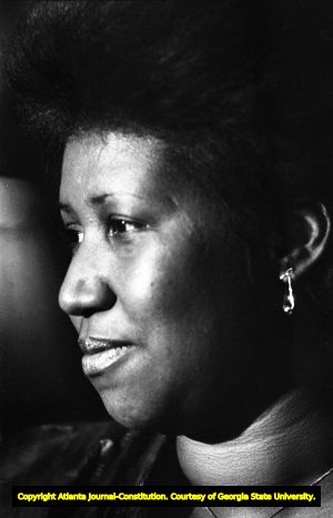 Singer Aretha Franklin during a press conference, 1983