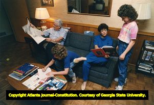 Adoptive parents Richard and Lora Wright with their four adopted daughters, 1989