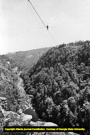 Karl wallenda tightrope walking across Tallulah Gorge, 1970