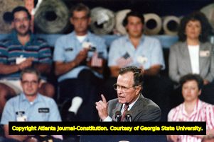 President George Bush speaks to the Shaw Industries textile workers, 1992