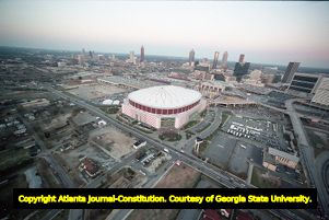 Aerial view of the Georgia Dome during the week of Super Bowl XXXIV, 2000