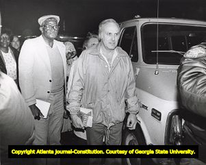 Jurors in the Wayne Williams case heading home after the completion of the trial, 1982