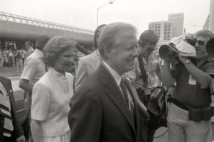 President Jimmy Carter and First Lady Rosalynn Carter during an Atlanta Fourth of July parade, 1981