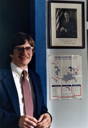 President Jimmy Carter's son James "Chip" at his consulting firm's offices, 1988