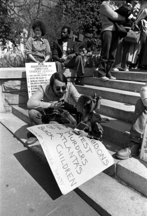 Save the Youth Walk-A-Thon demonstrators marching through downtown for the missing and murdered children of Atlanta, 1981