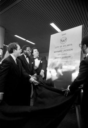 Dedication ceremony of Hartsfield-Jackson Airport with Mayor Maynard Jackson and former Mayor Sam Massell, 1980