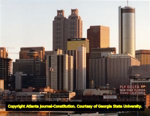 Skyline of downtown Atlanta, Georgia, showing the "double towers" of 191 Peachtree Tower.