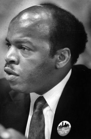Candidate John Lewis announcing his bid for city council, 1981