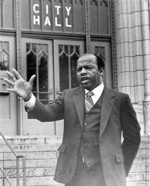City council member and civil rights worker John Lewis outside City Hall, 1982